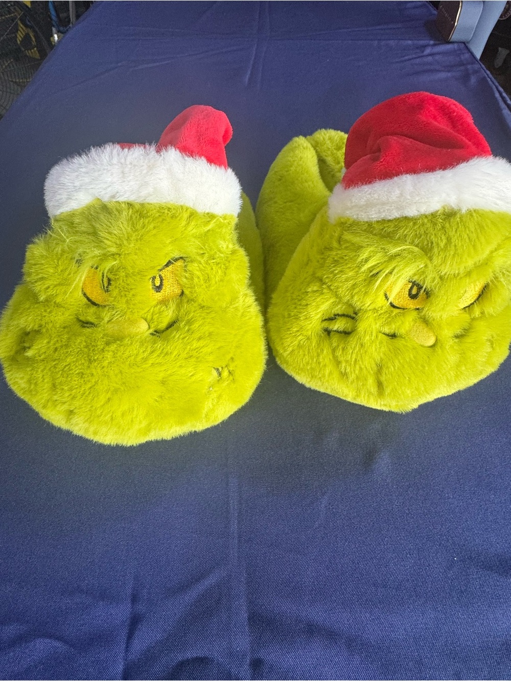 Plush Green Grinch Kids Slippers with Santa Hat